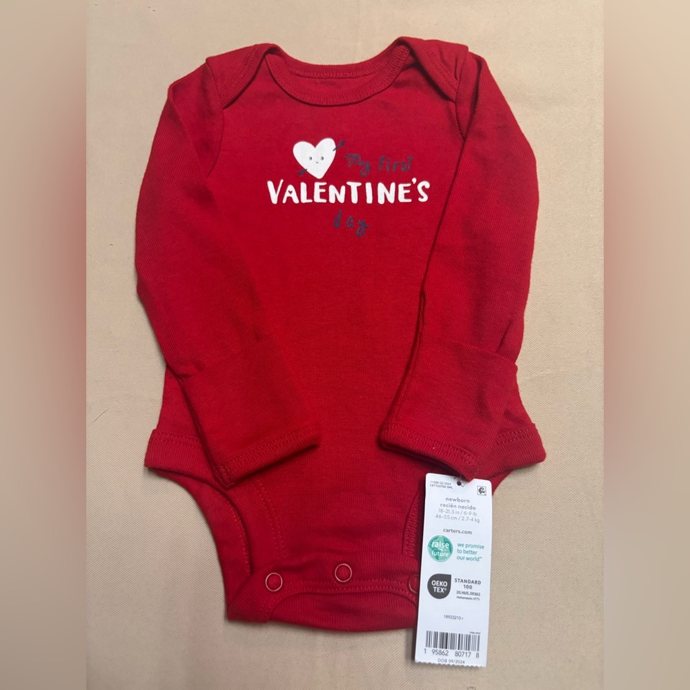 NEW Carter's My First Valentine's Day Red‎ One Piece Shirt / Top Size Newborn